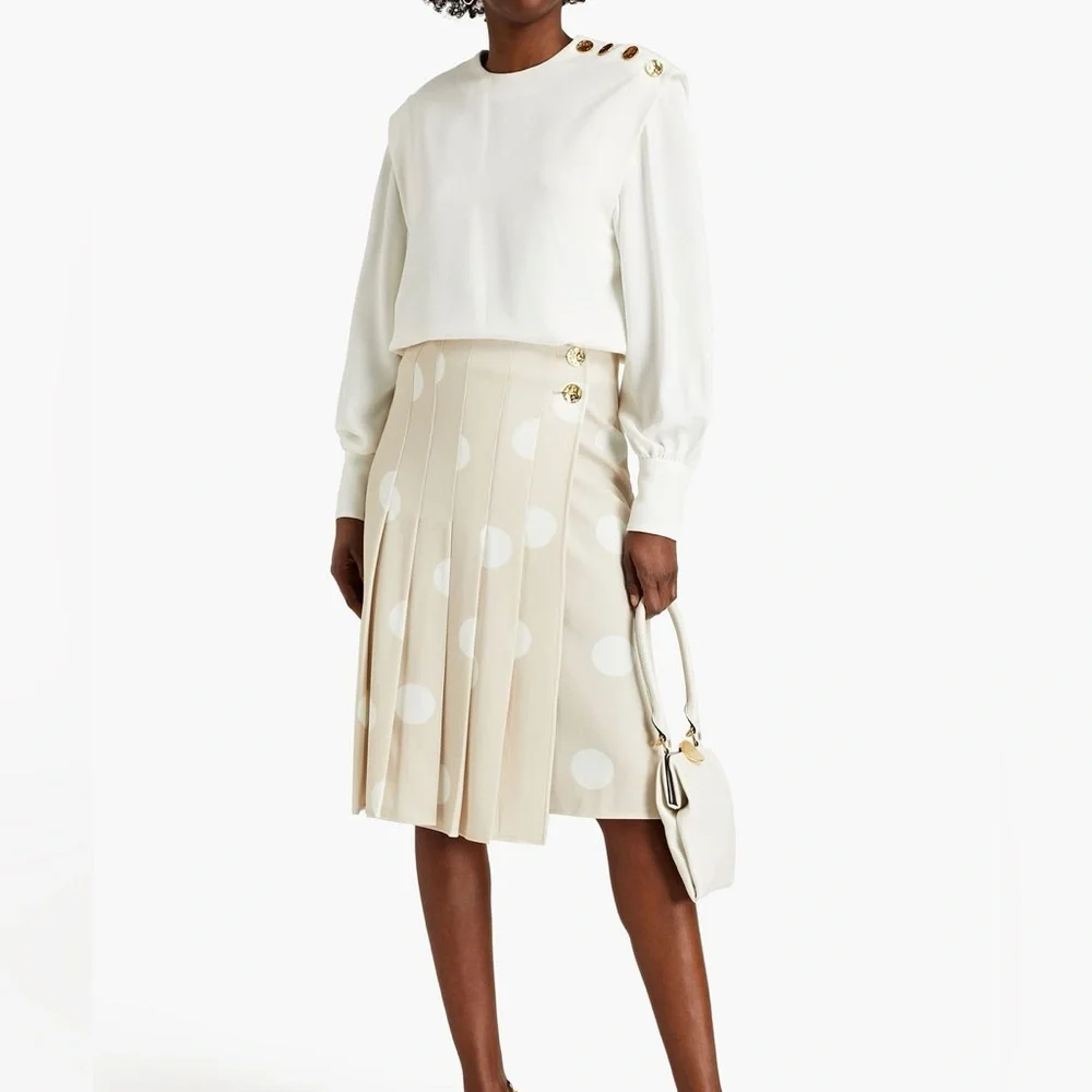 Proenza Schouler Pleated Polka Dot Crepe Wrap Skirt in Cream Sz 4 - Picture 1 of 13